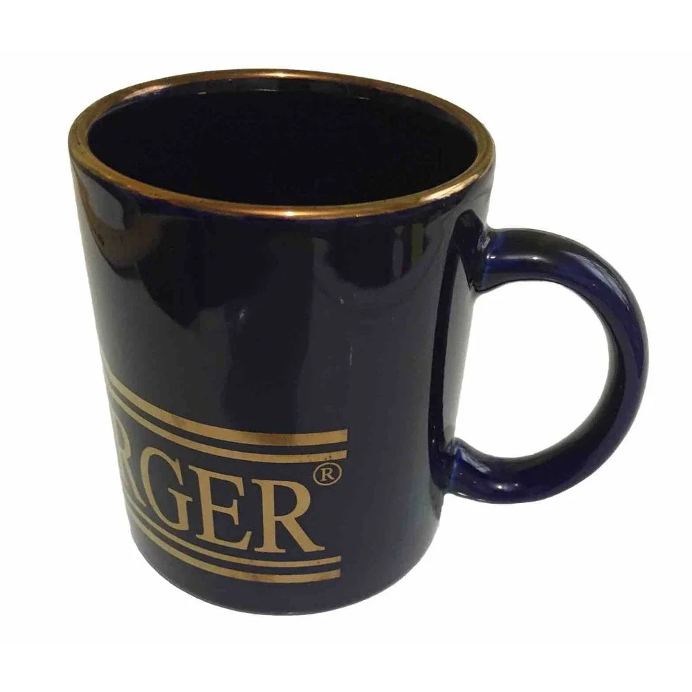 LONGABERGER Basket Company COFFEE Cup Navy with Gold Basket Logo Very Rare